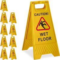 Panneau sol glissant, lot de 10, anglais, Caution Wet Floor, texte sur les deux côtés, chevalet attention, pliant, jaune