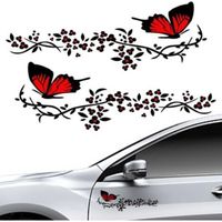 2 Pcs Autocollant Voiture, Stickers pour Voiture Avec Motif Papillons et Fleurs,Stickers Personnalisé pour Capot Couverture de Voiture,Moto,Planches à Roulettes,Valises,Murs(Rouge et Noir)