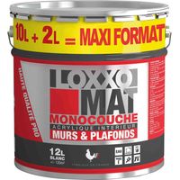 peinture acrylique mate monocouche murs & plafonds blanc 12 l - loxxo