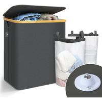 Vounot – Panier à linge pliable 145L – cadre en bambou – 2 sacs amovibles – tissu imperméable et respirant – dimensions 57x37x70 cm