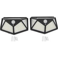 Lámpara solar con sensor de movimiento, 2 unidades, 4 lados, 100 LED, alto brillo, resistente al agua, aplique de pared para exteriores.
