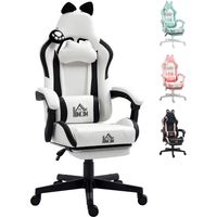 Silla Gamer Reclinable con Altura Ajustable Reposapiés Retráctil Soporte Lumbar y Reposacabezas Desmontable Blanco