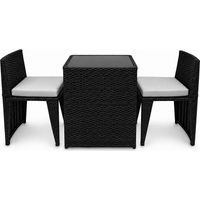 3tlg Poly Rattan Sitzgruppe Bistro Gartenmöbel Bistro Lounge Terasse Balkon Tisch Stühle Set (Schwarz)