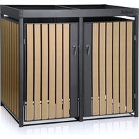 Zelsius Mülltonnenbox mit Pflanzdach für 2 Mülltonnen Anthrazit RAL 7016, Tür in Holzoptik