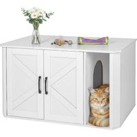 Meuble à litière Relaxdays, avec accès et tapis anti-litière, cache la litière, H x L x P : 50 x 85 x 49 cm, blanc