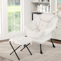 Costway – Fauteuil relax en sherpa avec repose-pieds – Coussin de tête doux – Base en métal antirouille – Poche latérale pratique – Pour salon et chambre