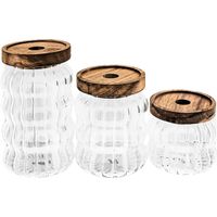 Vorratsgläser 3erSet mit luftdichtem Holzdeckel aus Borosilikatglas Wave-Style