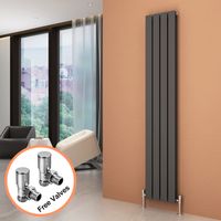 ELEGANT 1800 x 300 mm Anthracite Vertical Column Radiator Double Flat Panel Designer Bathroom Radiator + Angled Radiator Valves
