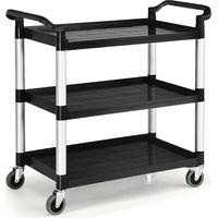 COSTWAY Chariot à roulettes 3 Étagères 150 kg, Chariot de Service Multifonctionnel avec Poignées adaptées, 4 Roues Flexibles (2 Verrouillable), 103 x 49 x 98 cm, Noir