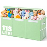 Contenitore Box 3 Scomparti Verde Scatola Cesta Giocattoli Organizer Multiuso
