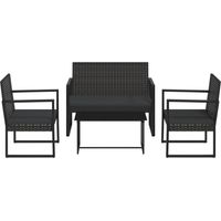Salon de jardin 4 pcs Ensemble Table et Chaise de Jardin - avec coussins Noir Résine tressée BV500447 - BonneVie