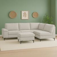 Divano angolare 4/5 posti in tessuto ciniglia beige con pouf COLCHESTER