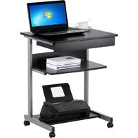 Homevive Escritorio Ordenador con Bandeja Extraíble 79,5x56x51cm Mesa Gaming con Ruedas para Oficina Estudio Mueble Negro