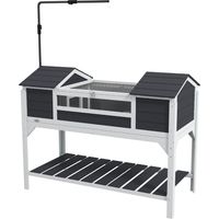 Enclos extérieur pour tortue terrestre en bois massif gris 122x56,5x93 cm - 2 niches + support lampe réglable