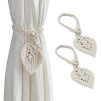 2 Pack Curtain Tiebacks, Bohemian Braided Curtain Tie, Beige Curtain Tiebacks with Handmade Leaves Curtain Decoration for Home L