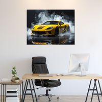 Wandbild Gelber Sportrennwagen 90x60