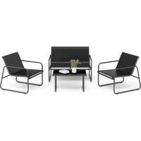 Mondeer – Salon de jardin extérieur 4 places – Mobilier en métal et textilène – 3 assises et table basse – Noir – Conception moderne et durable