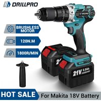 Taladro inalámbrico 3 en 1 sin escobillas, 1800 rpm, con portabrocas de 1/2" sin llave, luz LED y 2 baterías.