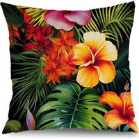 Housse de coussin extérieur fleurs printemps été, décoration canapé jardin,50×50cm