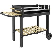 Holzkohlegrill 113x53,5x82,5 cm, Standgrill mit doppelt verstellbarem Grill, 2 Rädern und 2 schwarzen Ablagen