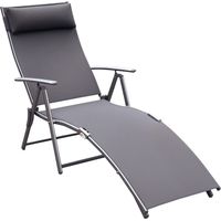 Lettino Sedia a Sdraio da Giardino Pieghevole con Cuscino, Schienale con 7 Reclinazioni, 137x63.5x100.5cm, Grigio