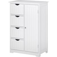 Armario Auxiliar de Baño Mueble para Baño con Puerta 4 Cajones y Estante Ajustable para Cocina Salón 56x30x83 cm Blanco
