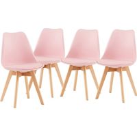 4 Chaises Tulipes Salle à Manger Scandinaves Bm Home Salle de Bureau, Pieds en Bois de Hêtre Massif, Colorie Rose