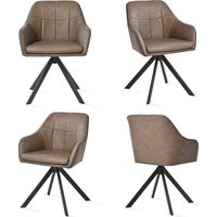 Goeurvant Sillas Giratoria Moderna con Cojín Doble Grueso, Respaldo Ancho y Reposabrazos Ergonómicos - Juego de 4 - Marrón oscuro