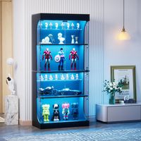 Vitrine à quatre niveaux avec espace de rangement, éclairage LED, portes vitrées et capteurs intelligents. Idéale comme vitrine anti-poussière pour le salon, la chambre et le bureau. Noire. 80 x 35 x