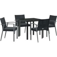 Ensemble de salle à manger pour jardin 5 pcs,Salon de jardin Noir Poly rotin CFW84505