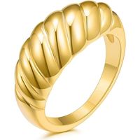 Bague chevalière tressée en or 18 carats, style croissant, à dôme épais et torsadé, ornée d'une étoile, pour femme et homme. Bague de mariage minimaliste et affirmée, tailles 5 à 10.