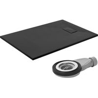 LuxeBath Receveur de Douche 120x80 cm Noir avec Garniture de Vidange, SMC Extra Plat Résistant, Hauteur 30 mm, Bac Rectangulaire pour Salle de Bain, Surface Antiglisse Aspect Ardoise, Montage Simple
