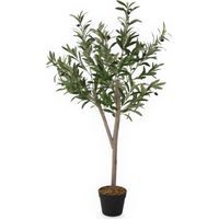Olivenbaum Kunstpflanze im schwarzen Topf mit 20 Oliven - 120 x 60 cm -  Knstlicher Baum im Blumentopf mit 580 Blttern