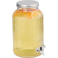 Relaxdays Dispenser in Vetro Rigato per Bevande, Erogatore 5 L con Rubinetto e Coperchio, Distributore Acqua, Bibite