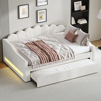 Tagesbett 140×200 cm, Doppelbett mit Ausziehbett, Verstellbarer LED und Gepolstertem Kopfteil, ohne Matratze, Beige