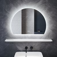 SONNI Badspiegel mit Beleuchtung Antibeschlag Beleuchteter Ablage, 80×60cm Halbkreisförmig Badezimmerspiegel und 3 Lichtfarben und Memory-Funktion