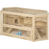 Casetta criceti legno 3 livelli tetto apribile parete trasparente 115x60x55cm