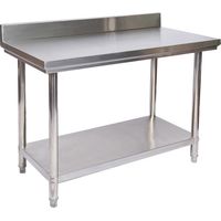 Wiltec – Table de travail en acier inoxydable 100 x 60 x 85 cm – Rebord de protection – Plaque MDF – Charge élevée – Pieds réglables en hauteur