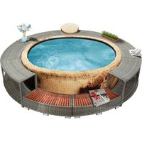 Vidaxl – Cadre de bain à remous en résine tressée – Matériaux : résine tressée, acier, eucalyptus – Diamètre extérieur 283 cm – Hauteur réglable 25-55 cm