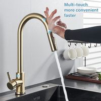 Suguword – Mitigeur de cuisine tactile or brossé – Bec extractible pivotant 360° – Buse double fonction pour nettoyage et rinçage – Acier inoxydable