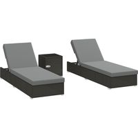 Lot de 2 chaises longues de jardin en résine tressée avec table basse latérale et dossier réglable 184x60x22 cm gris foncé