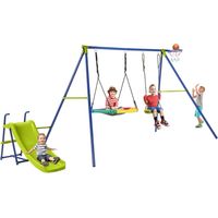 Costway – Balançoire 4 en 1 avec toboggan et panier de basket – Balançoire nid d'oiseau Ø82 cm – Hauteur réglable 35-75 cm – Charge 50 kg pour 4 enfants 3-12 ans
