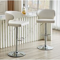 Tabouret de bar réglable avec dossier, pivotant 360°, base 45 cm, repose-pieds, PU blanc