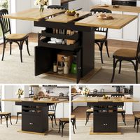 Table à manger télescopique (110-140×80cm), table de cuisine pliante pour 4-6 personnes, table extensible, table de cuisine gain de place, table avec deux tiroirs et une armoire de rangement