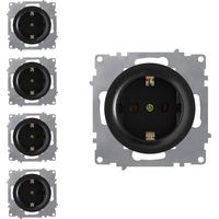 Prise avec terre, bornes à vis (lot de 5) - noir