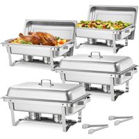 VEVOR Set di Scaldavivande Rettangolari da 8,5 L 4 Pezzi Contenitori Riscaldanti per Buffet con Manico e 2 Pinze per Alimenti e Coperchio e Porta Combustibile, Adatti per Banchetti, Feste, Matrimoni