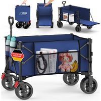faltbarer Bollerwagen blau, Bremse, Heckklappe, kleines Packmaß, 130l, kompakter Transportwagen leicht