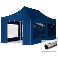 3x6 m Faltpavillon PROFESSIONAL Alu 40mm, Seitenteile mit Panoramafenstern, blau