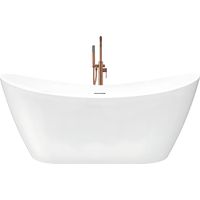 Vasca Bagno Da Terra Rea Ferrano Slim 180 White With Brushed Copper Plug Cap