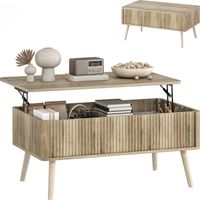 Table basse relevable avec compartiments de rangement dissimulés et pieds en pin pour salon/salle à manger, 91 x 56 x 43 cm, chêne